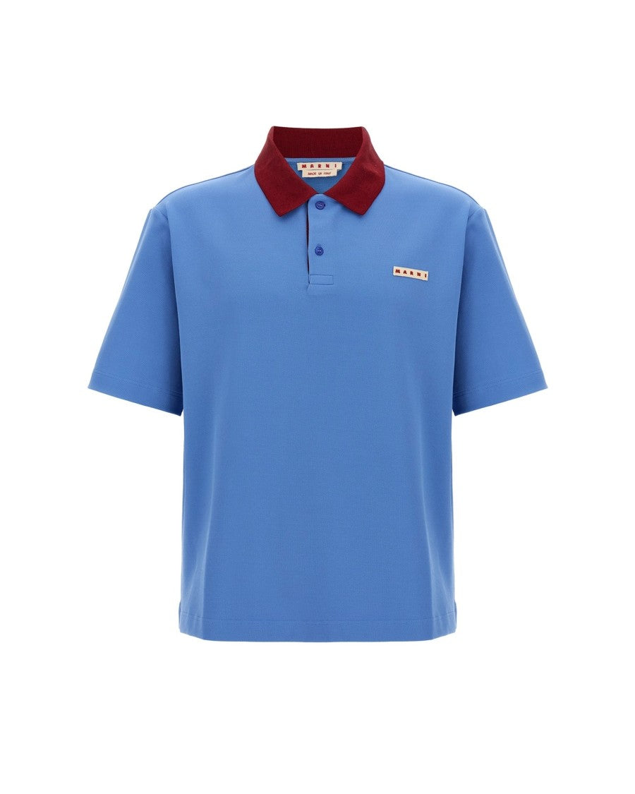 Marni Blue Pique Polo Shirt With Contrast Collar