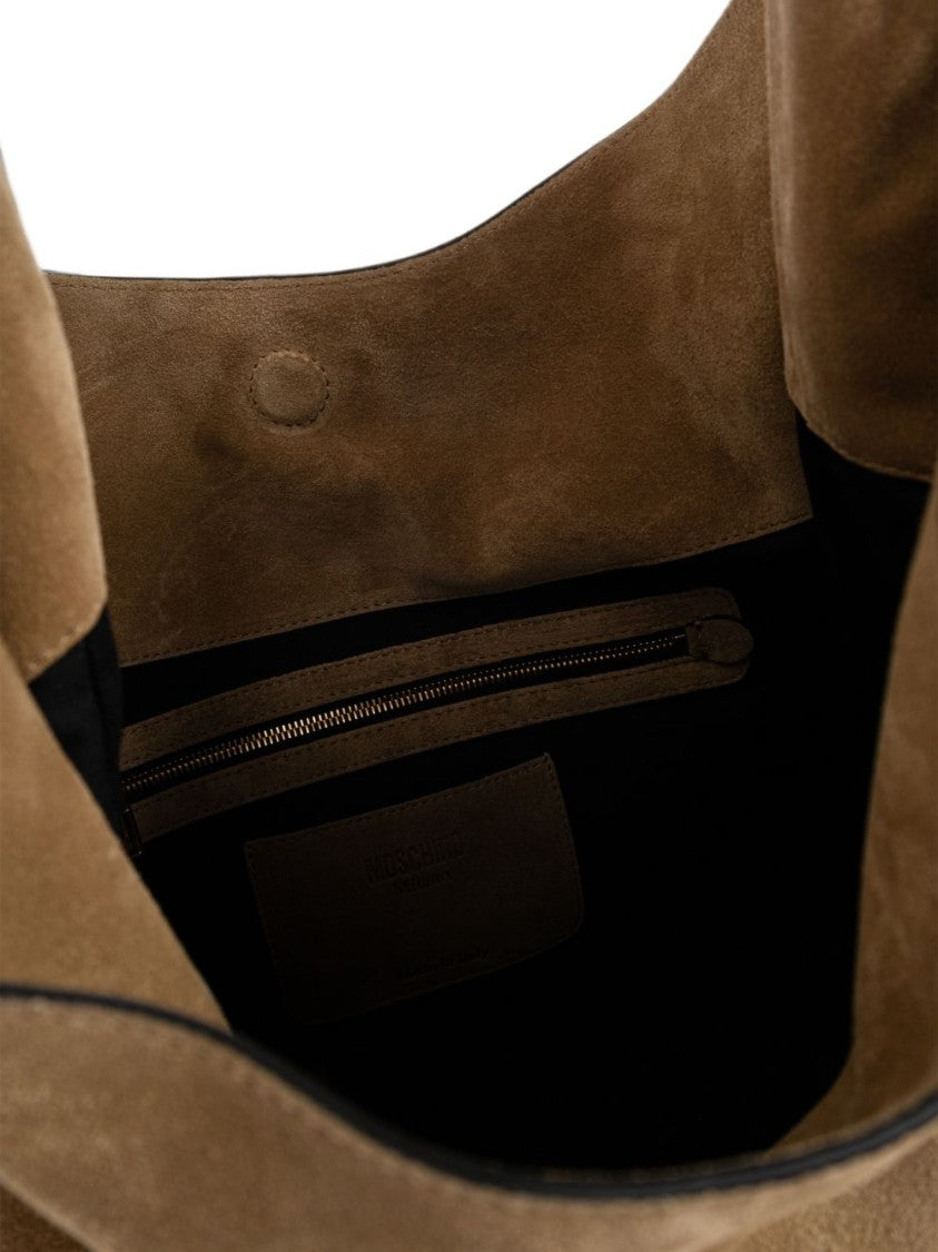 Moschino Soft Suede Bag With Structured Gold-Tone Handle