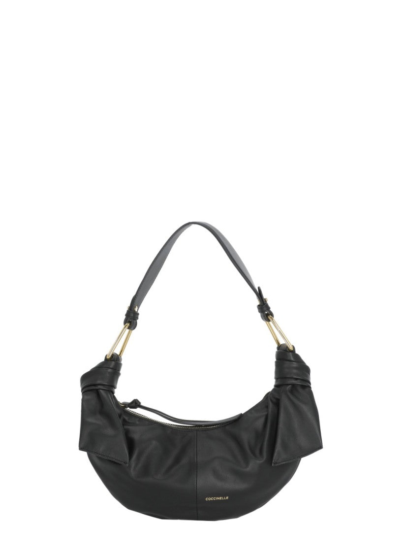 Coccinelle Crescent-Shaped Leather Shoulder Bag With Gold Accents