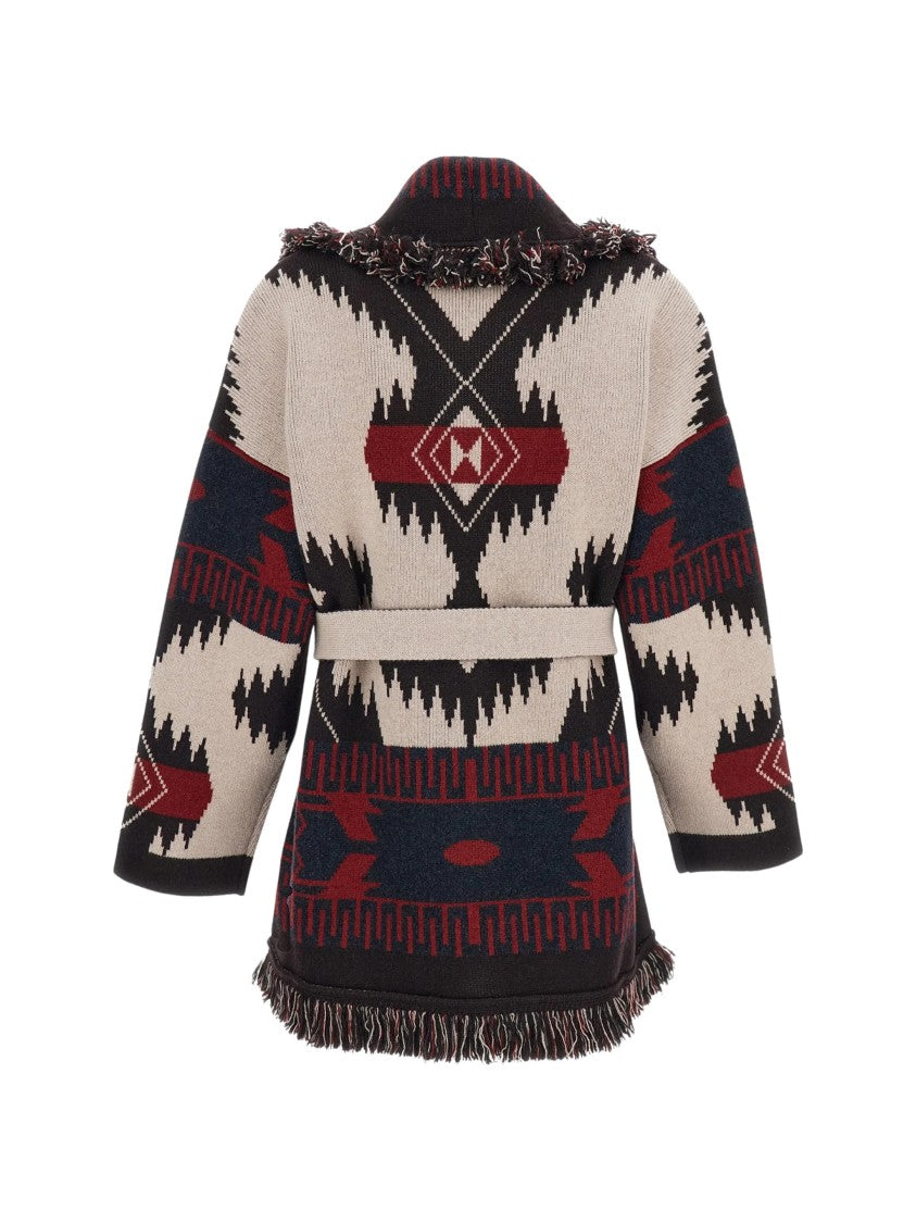 Alanui Jacquard Cardigan With Shawl Collar And Fringe Details