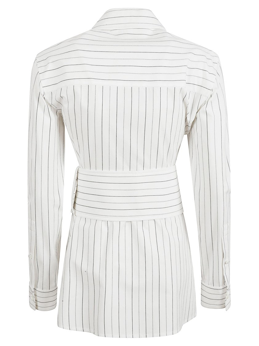 Burberry Vertical Striped Shirt With Belted Waist