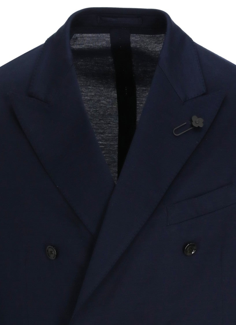 Lardini Blue Cotton Double-Breasted Blazer