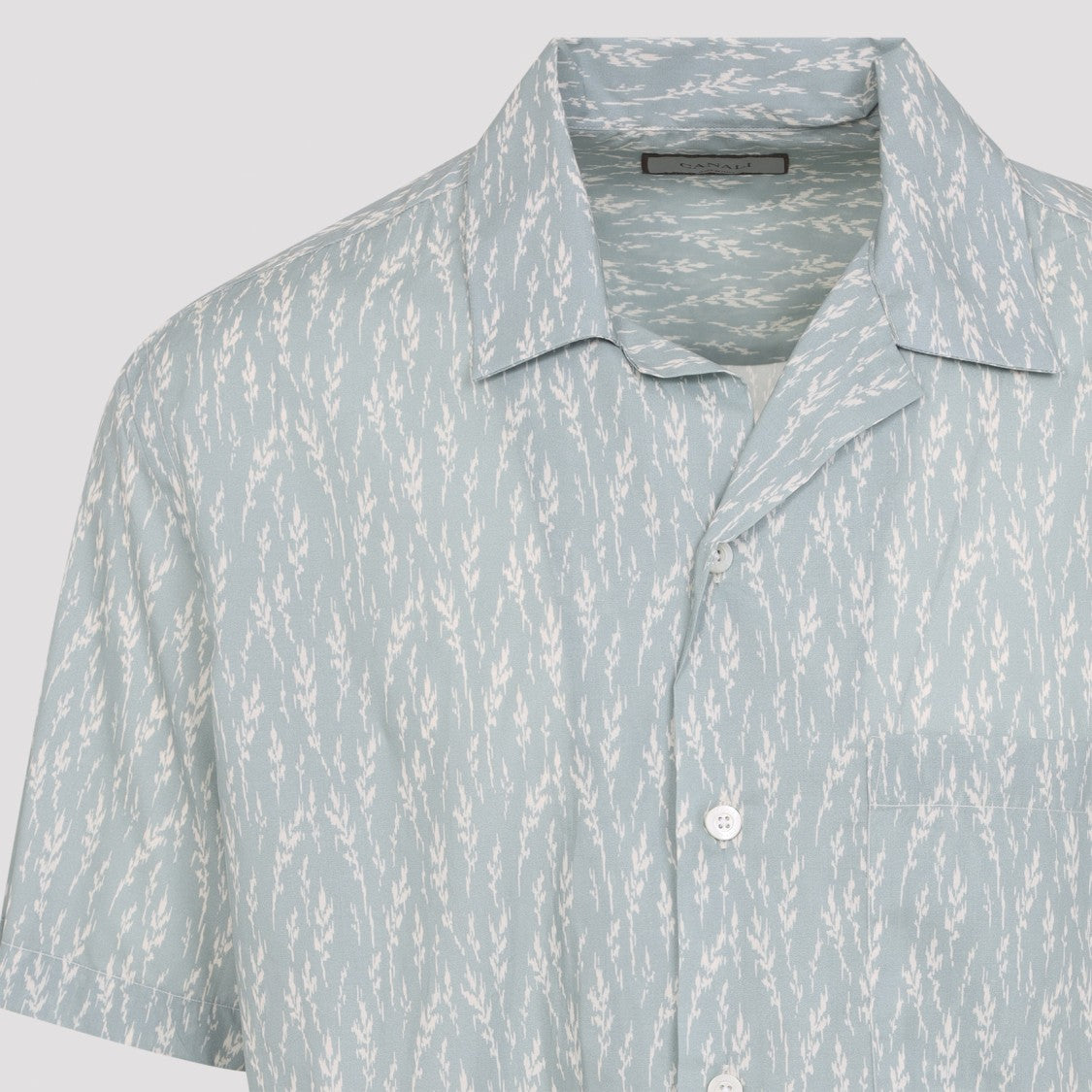 Canali Short-Sleeve Abstract Pattern Shirt In Soft Green