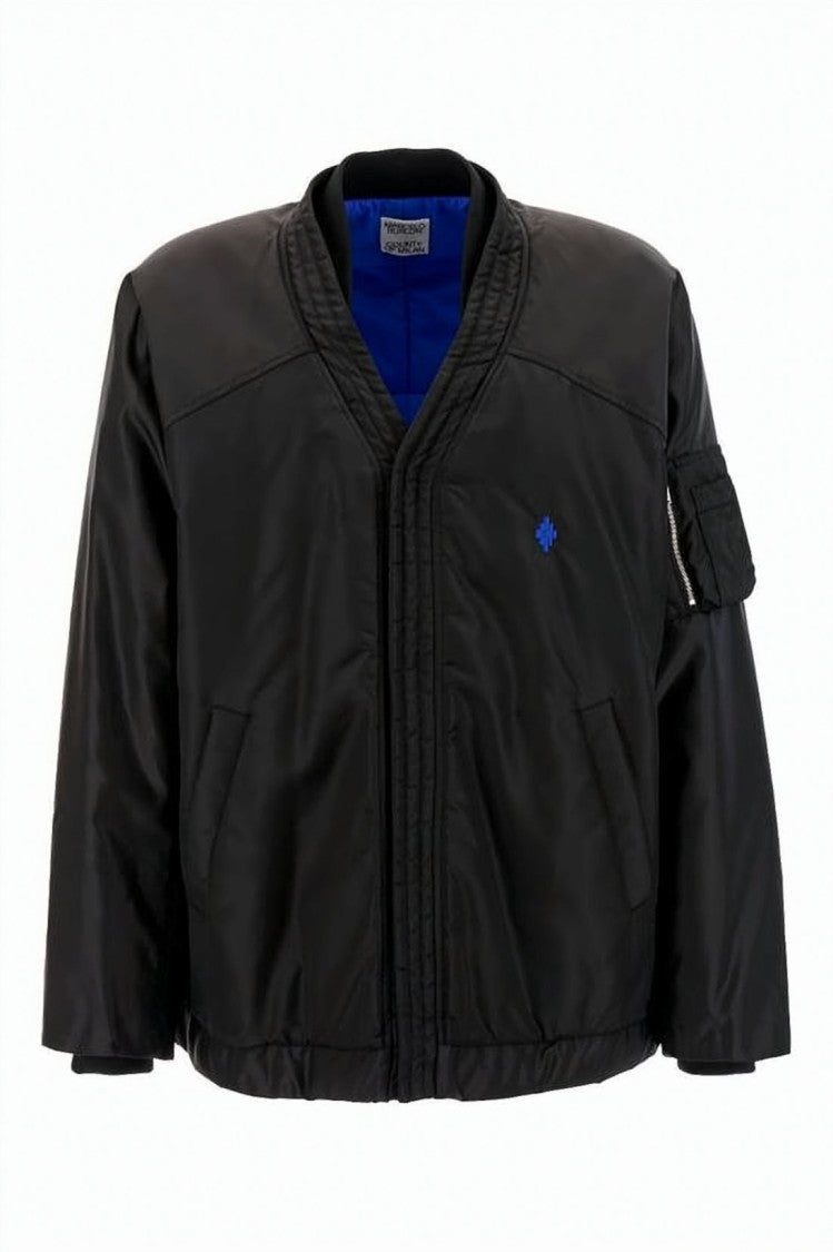 Marcelo Burlon Polyamide Black Jacket With Contrasting Blue Lining