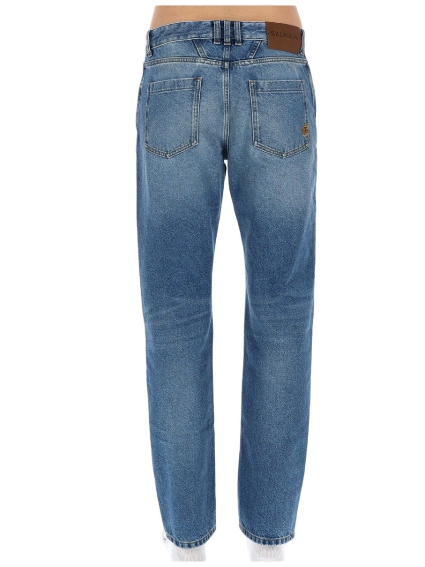 Balmain Straight-Leg Faded Wash Cotton Jeans