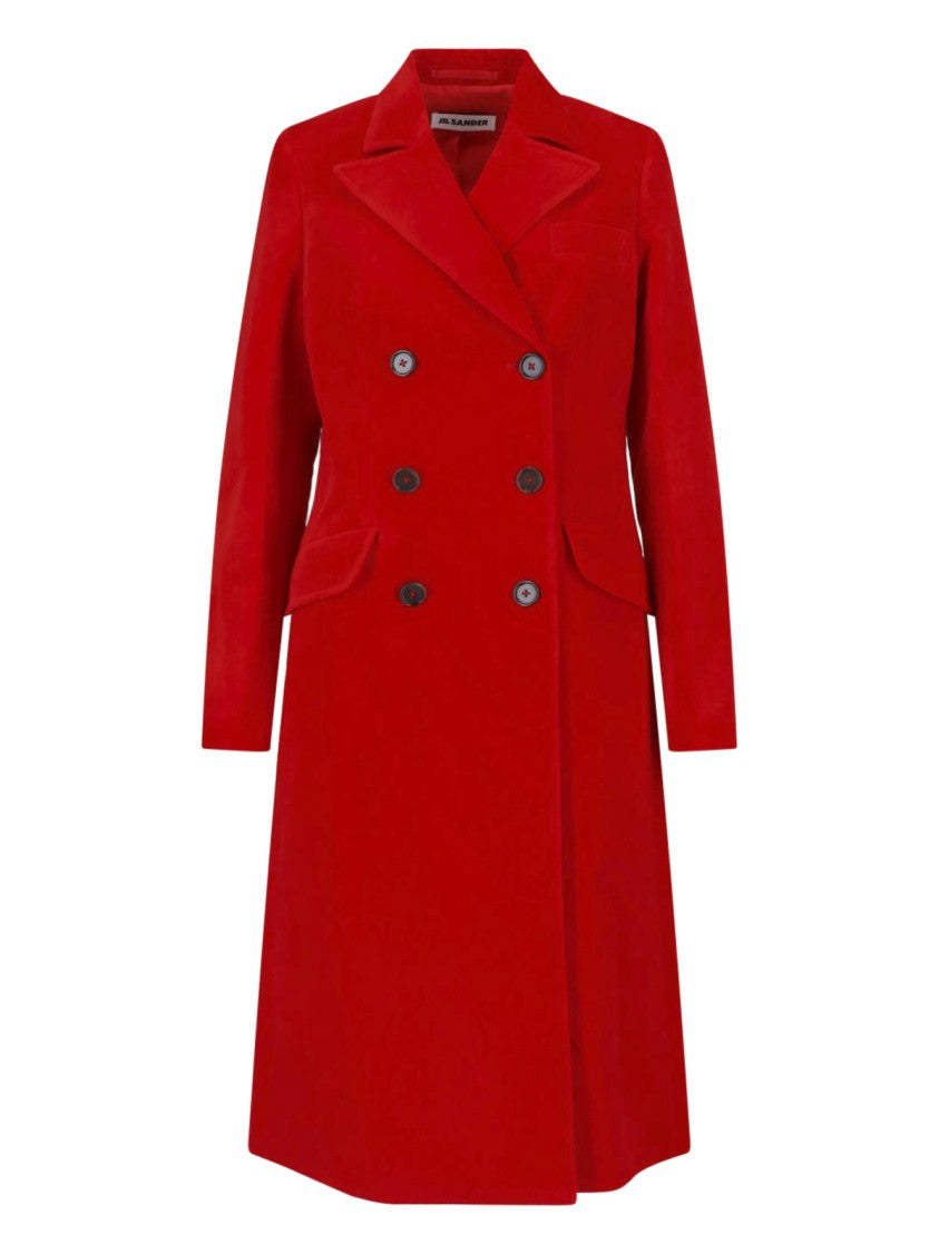 Jil Sander Red Double-Breasted Cotton Linen Coat