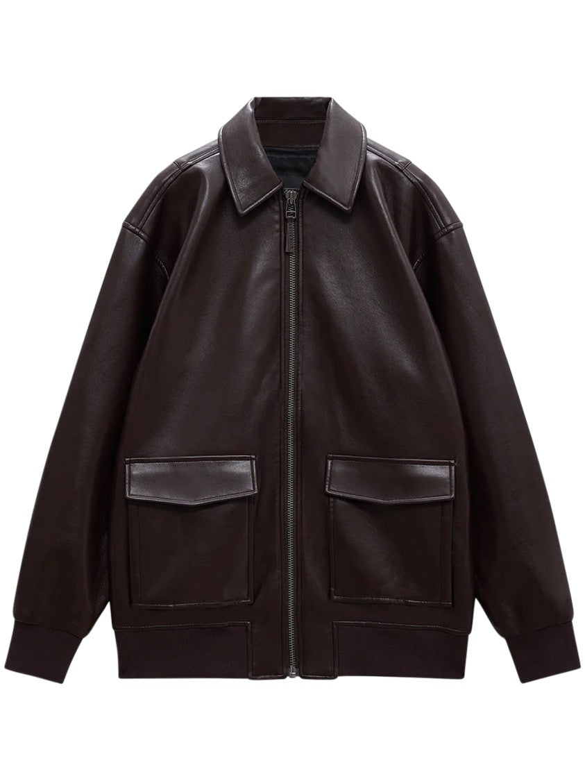 Anine Bing Oversized Brown Leather-Like Kelanie Jacket