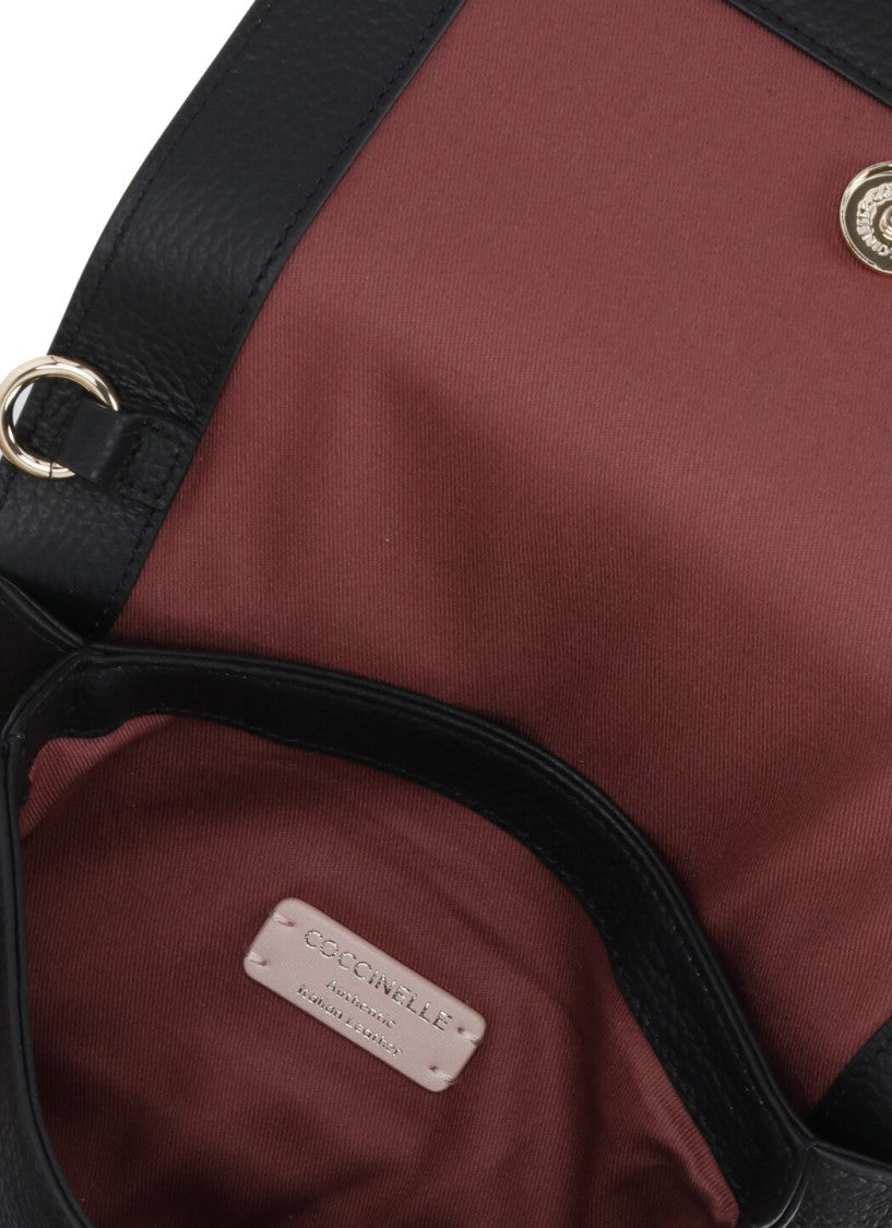 Coccinelle Black Pebbled Leather Shoulder Bag