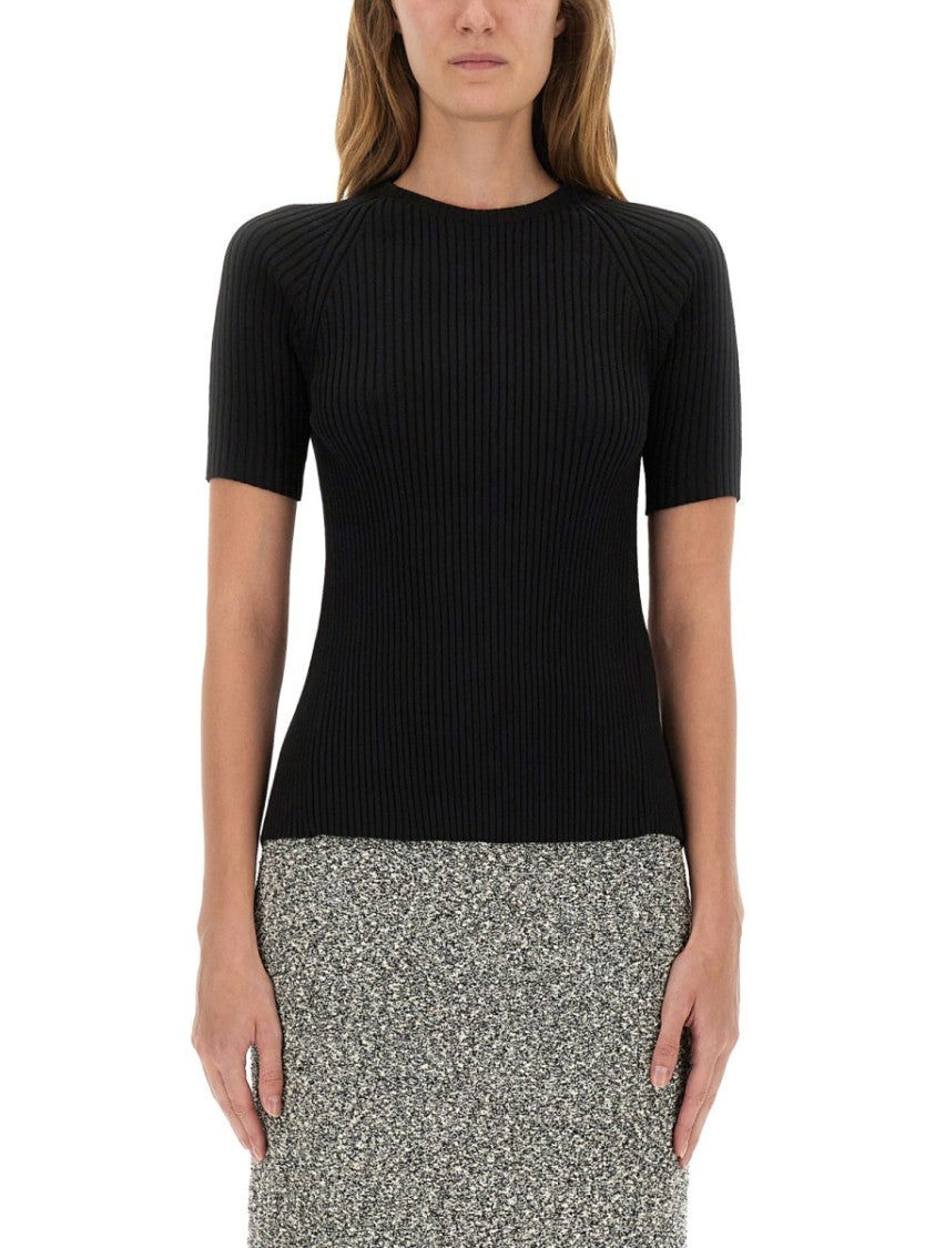 Tory Burch Ribbed Short-Sleeve Pullover With Ties And Open Back