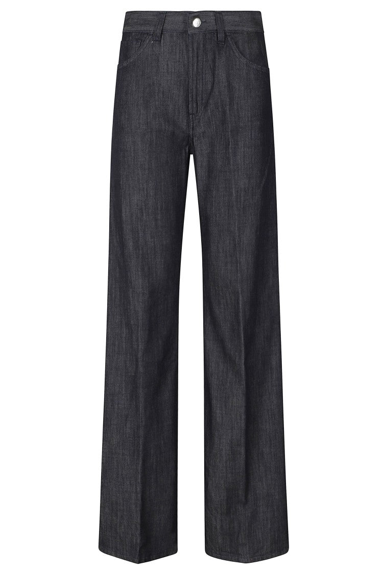 Dondup Dark Blue Amber Minimal-Logo Cotton-Blend Wide-Leg Jeans