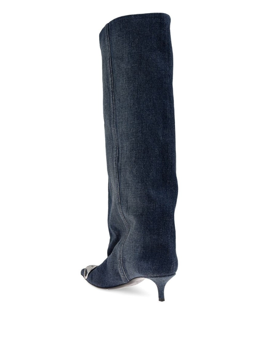 Diesel Blue Pointed Toe Slouchy Denim Boots