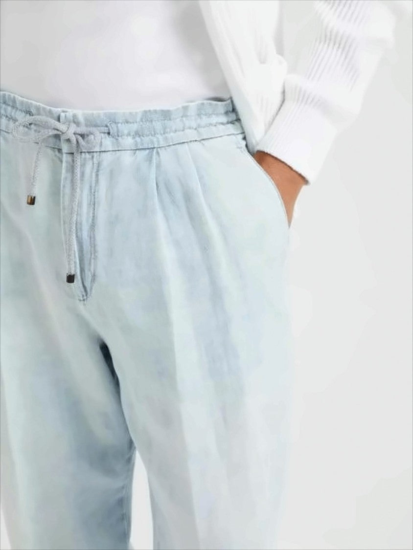 Brunello Cucinelli Light Blue Denim Pants With Relaxed Fit