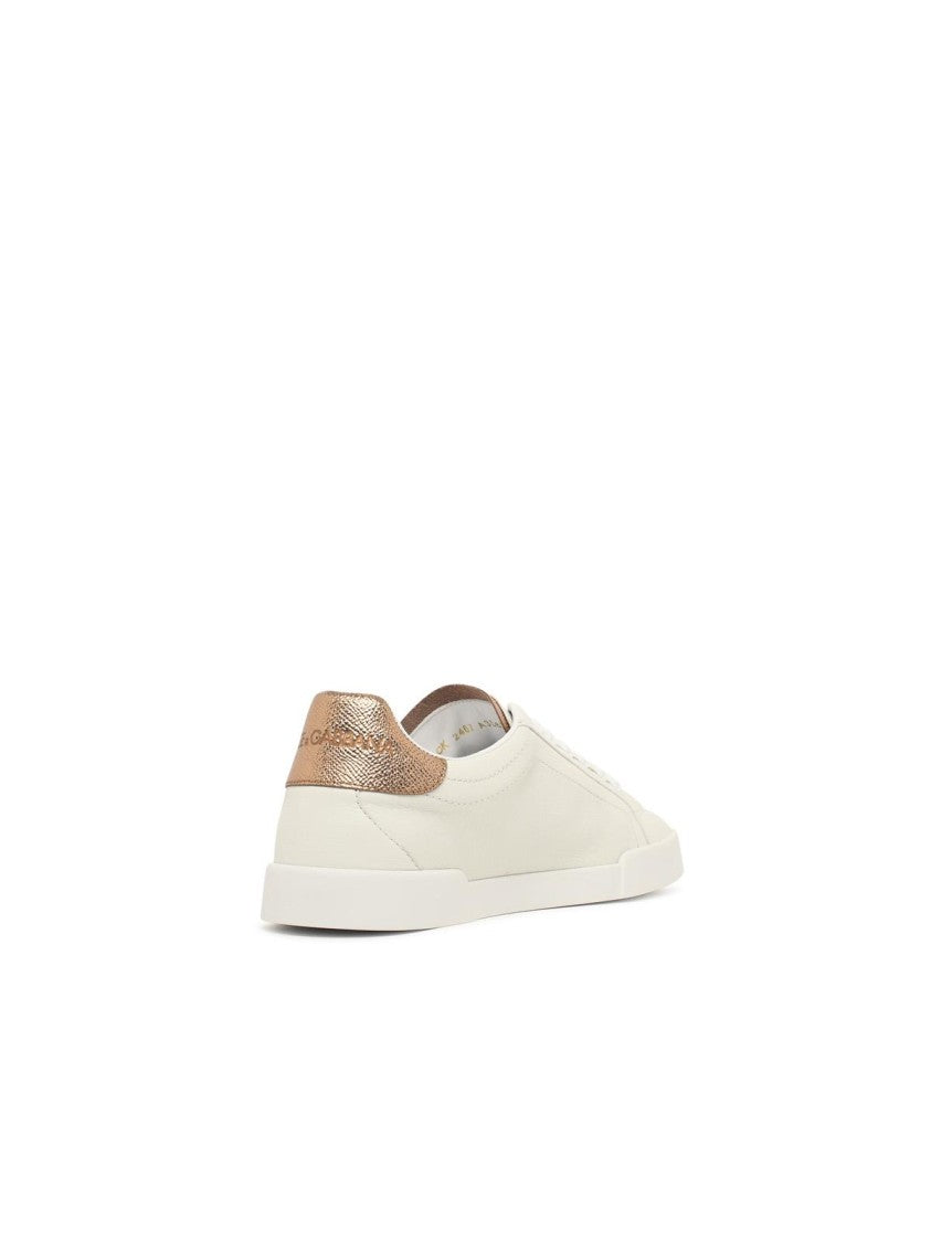 Dolce & Gabbana 'Portofino' Ivory White Leather Sneakers