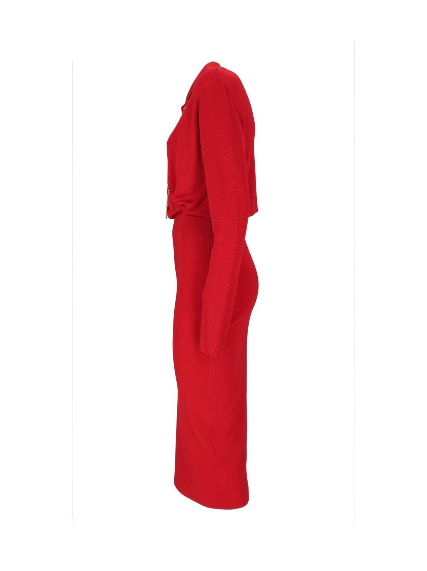 Elisabetta Franchi Knee-Length Fitted Dress With Gold Chain Detail