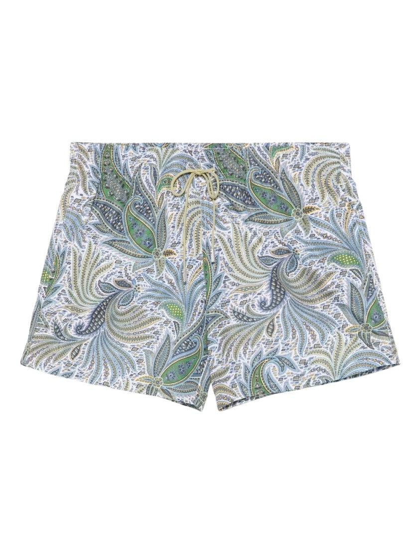 Etro Cerulean Blue Paisley Printed Shorts