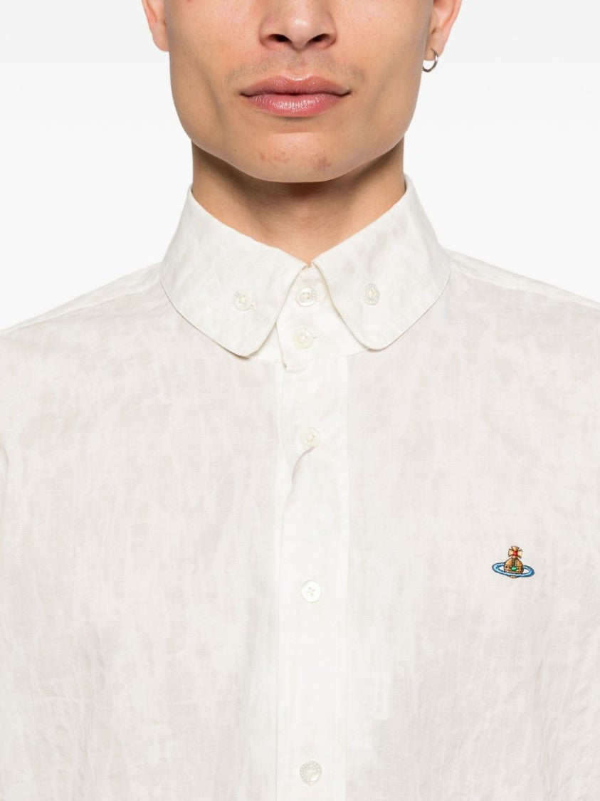 Vivienne Westwood White Tonal Pattern Embroidered Logo Shirt