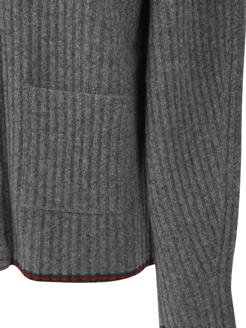 Gucci Ribbed Knit Oversized Cardigan With Deep V-Neck