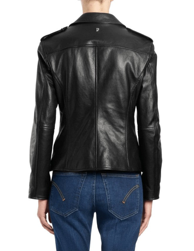 Dondup Zip Leather Jacket With Epaulets And Smooth Finish
