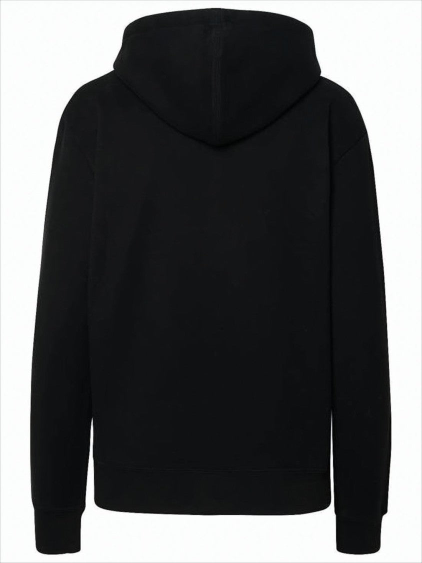 Saint Laurent Minimalistic Black Cotton Pullover Hoodie With Tonal Branding