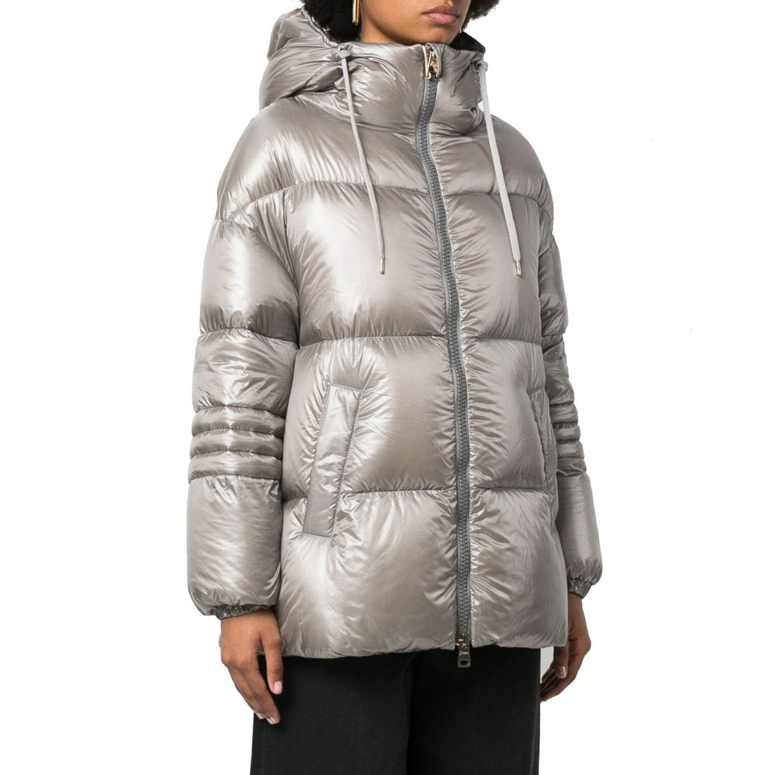 Herno Quilted Silver Down Jacket With Adjustable Hood
