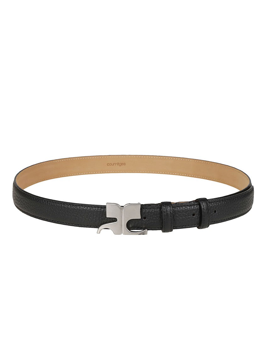 Courrèges Black Ac Slim Textured Bull Leather Belt
