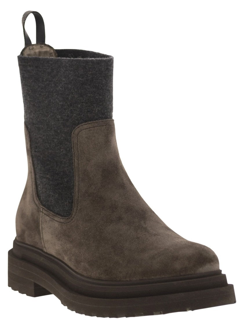 Brunello Cucinelli Suede Boot With Knitted Insert