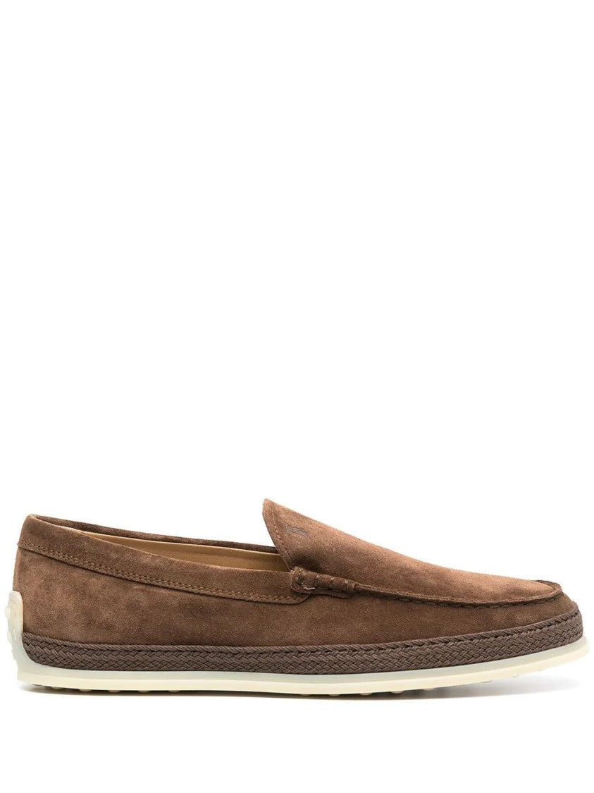 Tod's Brown Suede Leather Moccasin Loafers With Textured Grip Sole