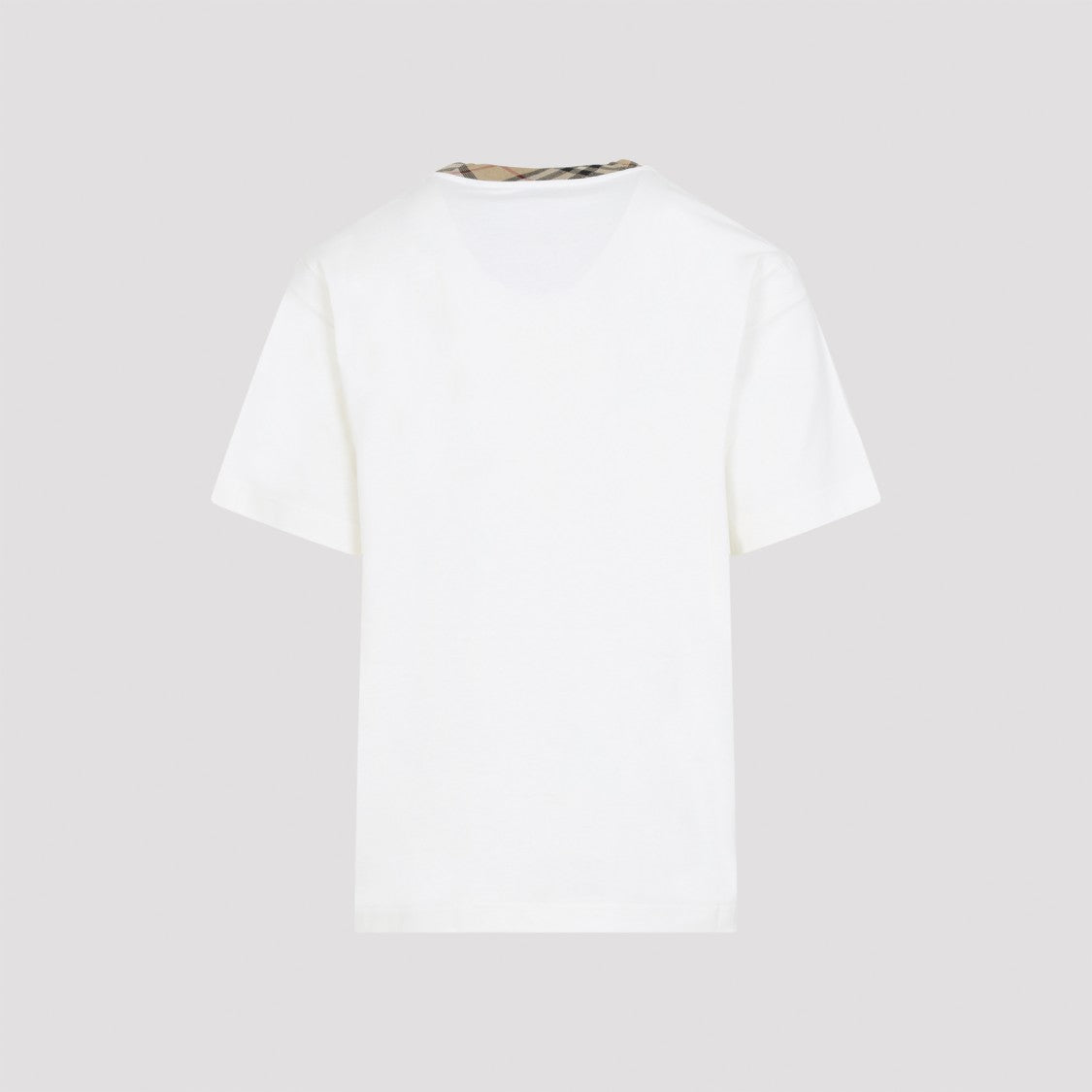 Burberry White T-Shirt With Classic Check Neckline