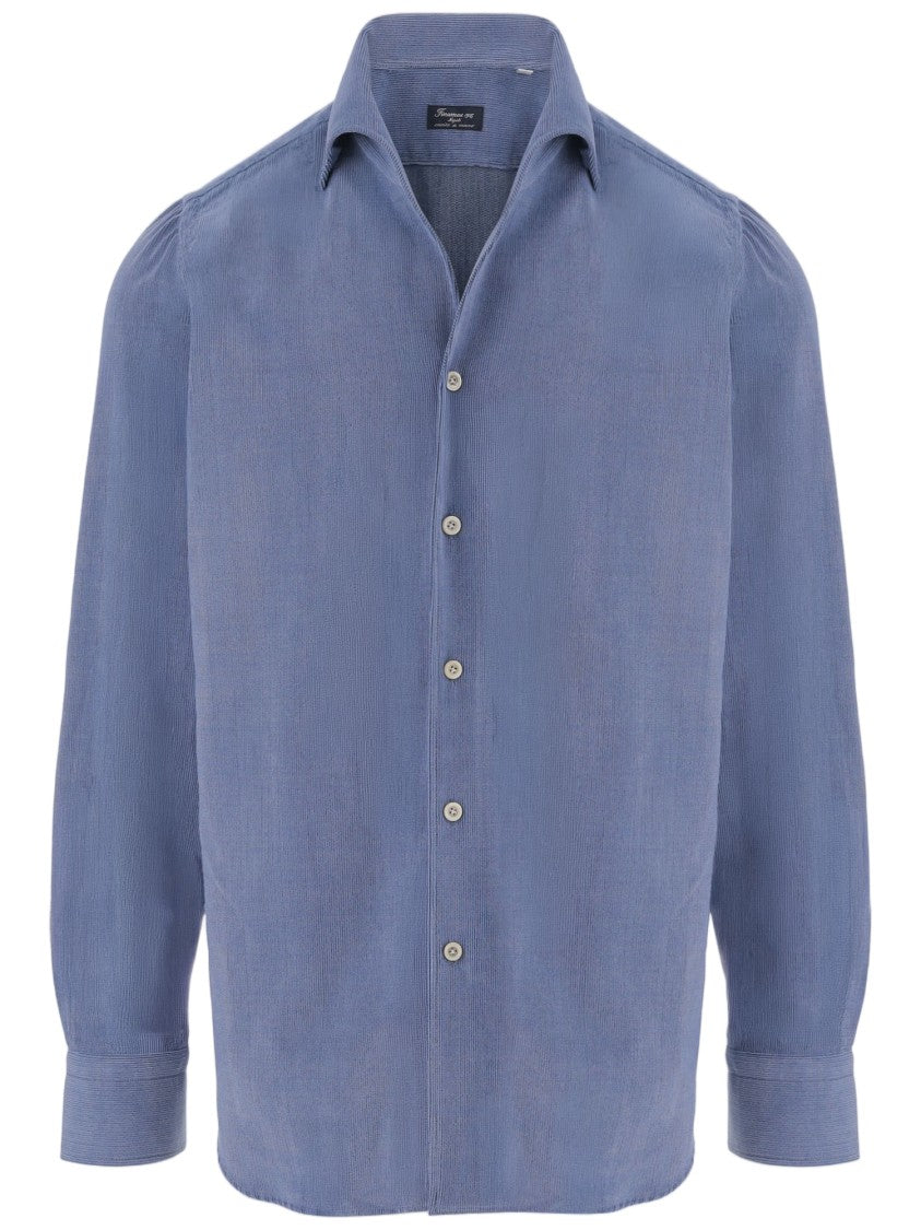 Finamore Ribbed Cotton Shirt With Buttoned Cuffs And Curved Hem