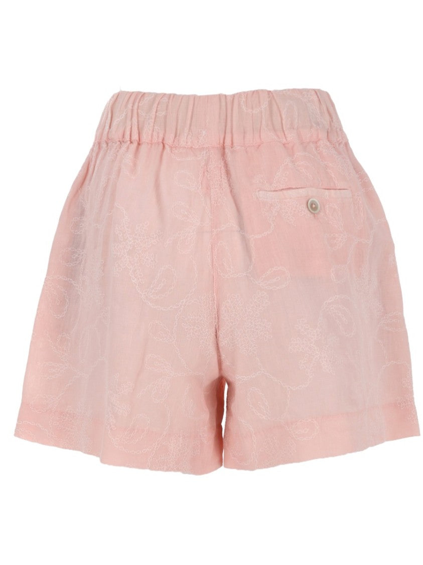 120% Lino Floral Jacquard Elastic Waistband Shorts