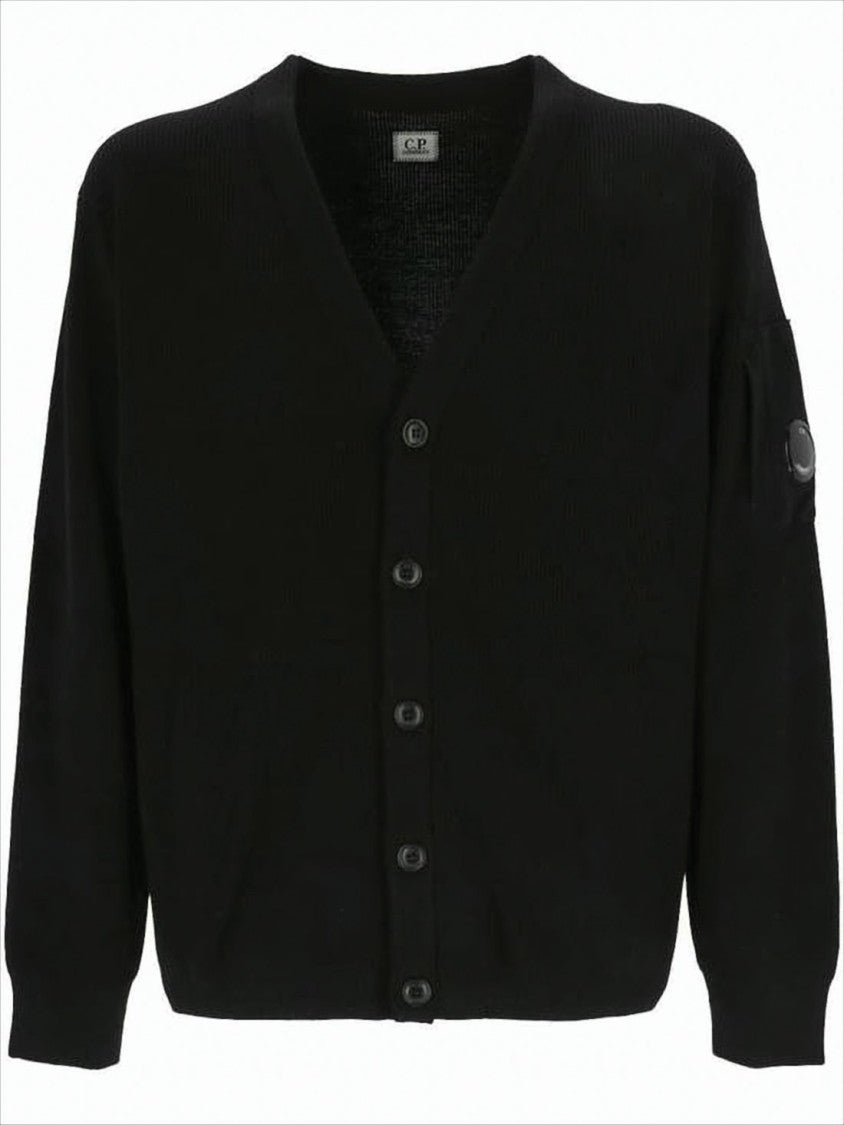 C.P. Company Black Fine Knit Cardigan With V-Neckline And Button-Down Front