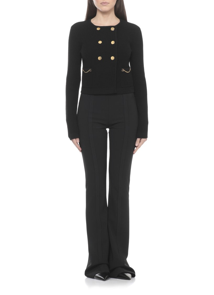 Elisabetta Franchi Double-Breasted Cropped Viscose Cardigan With Gold-Tone Buttons