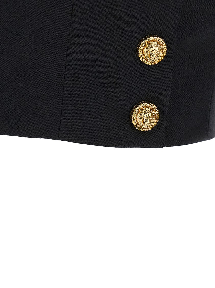 Balmain Cropped Wool Top With Ornate Lion Head Buttons