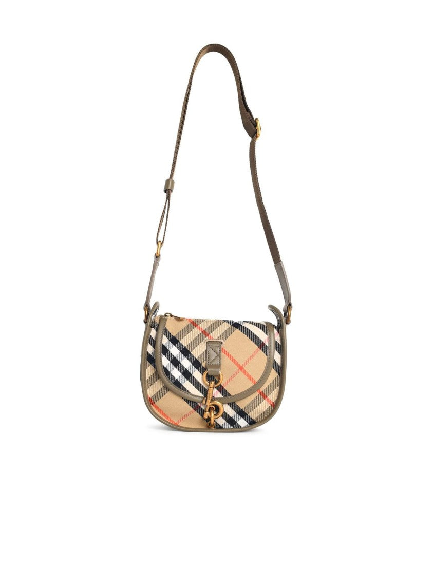Burberry 'B Clip' Mini Messenger Bag In Beige Sand Cotton Blend