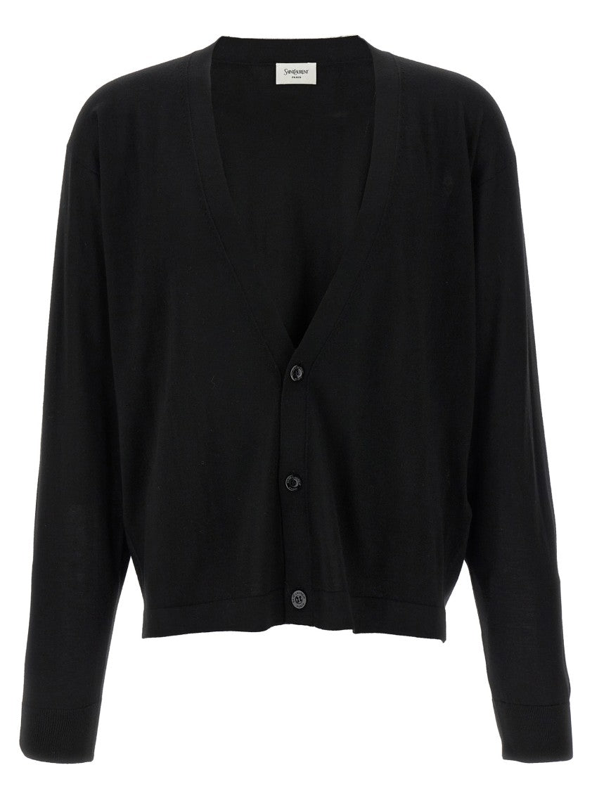 Saint Laurent V-Neck Wool Cardigan With Button Closure