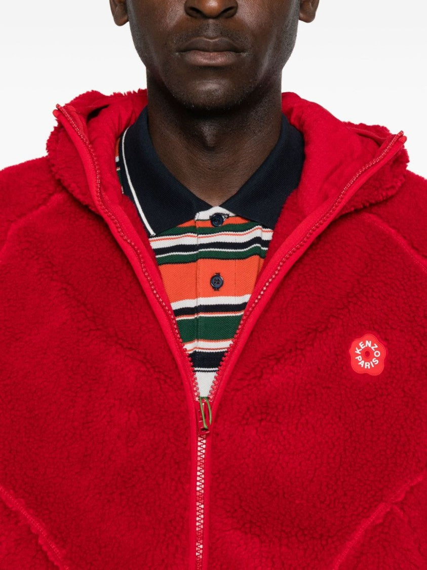 Kenzo Red Fleece Jacket With Embroidered Logo