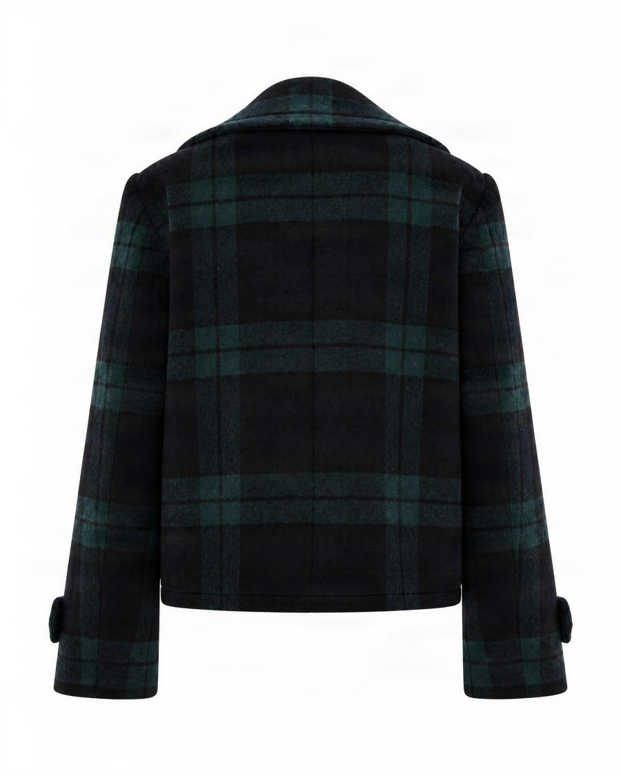 Liu Jo Cropped Double-Breasted Coat With Checkered Pattern And Notched Lapel