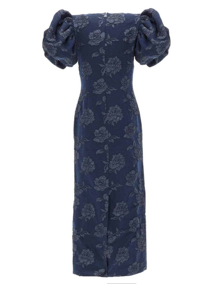Rotate Birger Christensen Dark Floral Jacquard Puffed Dress