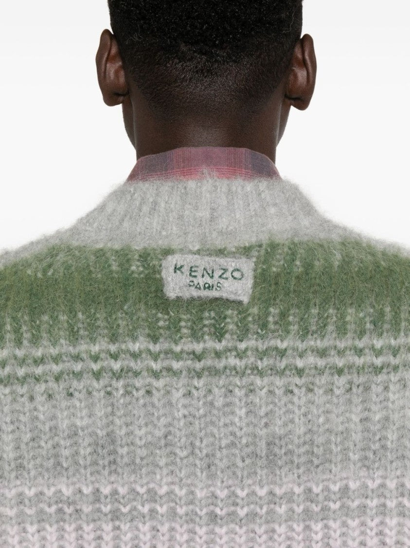 Kenzo Grey V-Neck Wool-Blend Sweater