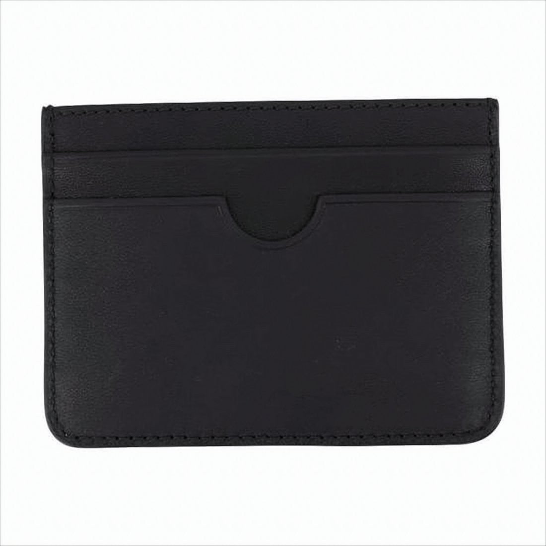 Ami Paris Minimalist Black Calf Leather Card Wallet