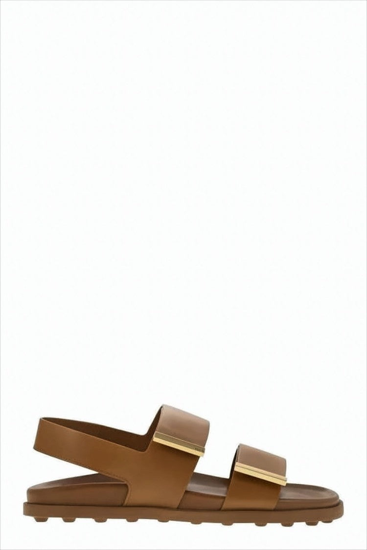 Tod's Minimalist Brown Slingback Sandals With Gold-Tone Accents