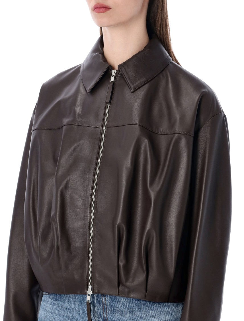 Sword Sword Nappa Leather Cropped Bomber Jacket