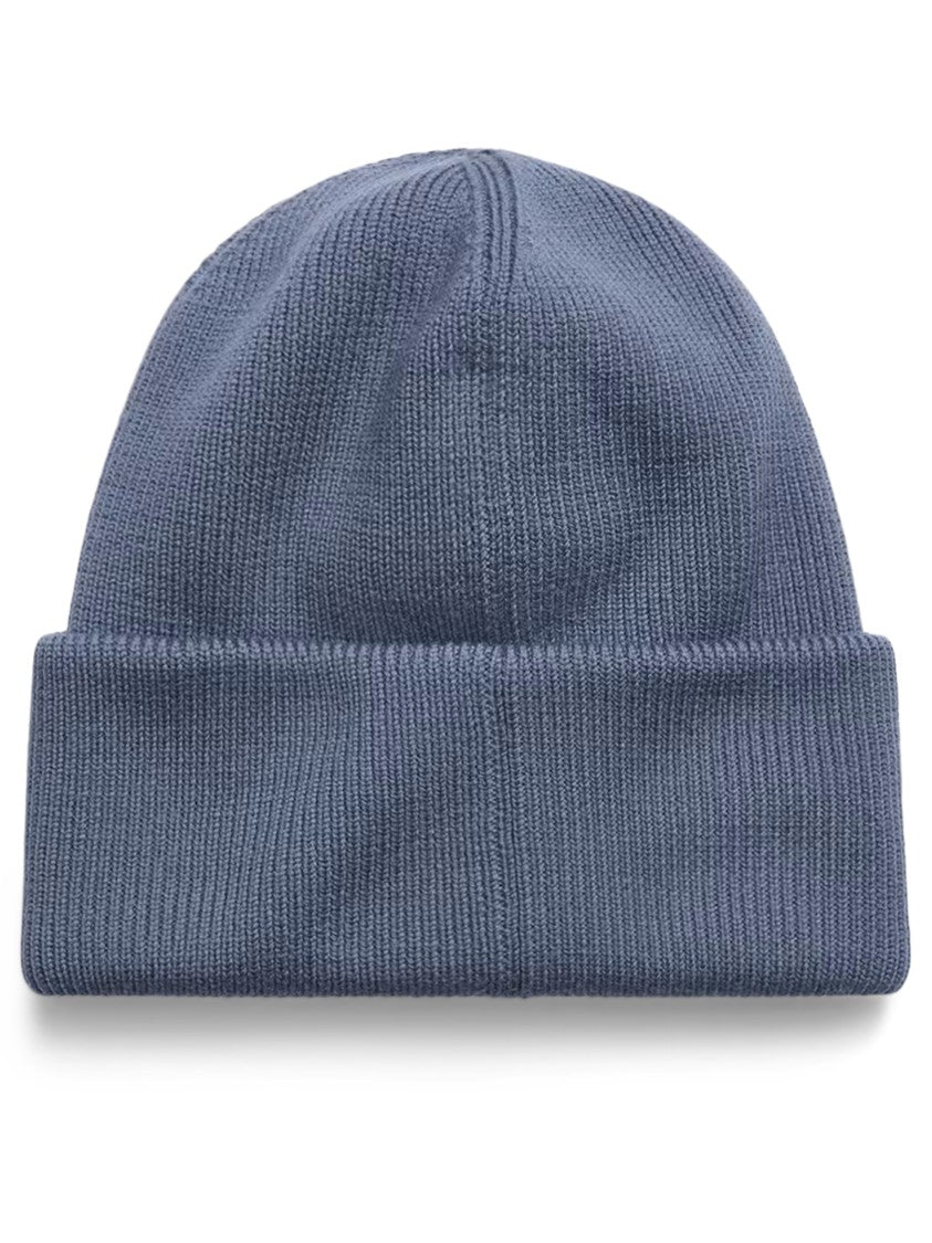 Canada Goose Knitted Blue Beanie With Cuff And Embossed Logo