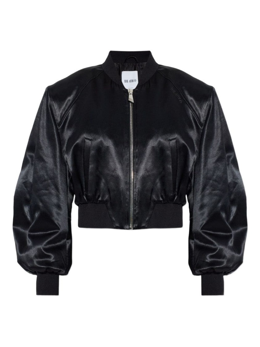 The Attico Cropped Black Jacket With Shiny Satin Finish