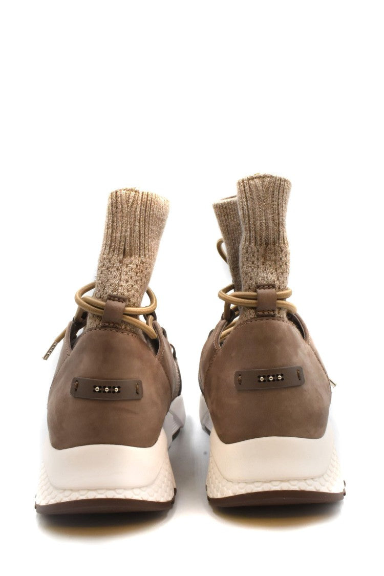 Peserico Beige Leather Low-Top Sneakers