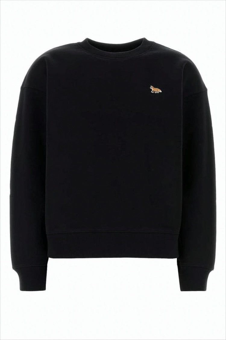 Maison Kitsuné Cropped Black Sweatshirt With Embroidered Fox Motif