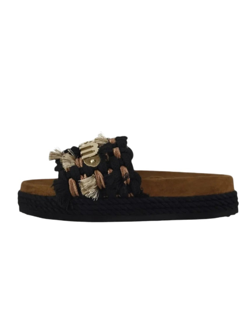 Mou Fringe-Detail Sandals With Large Decorative Logo
