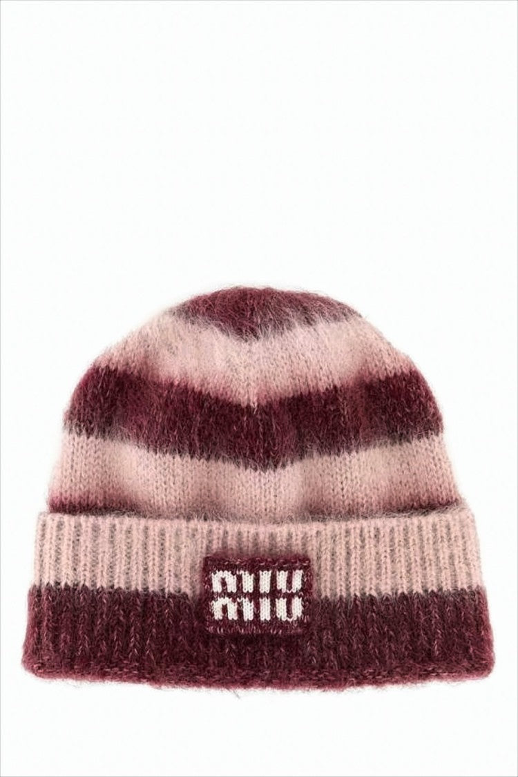 Miu Miu Striped Knitted Beanie With Ribbed Brim