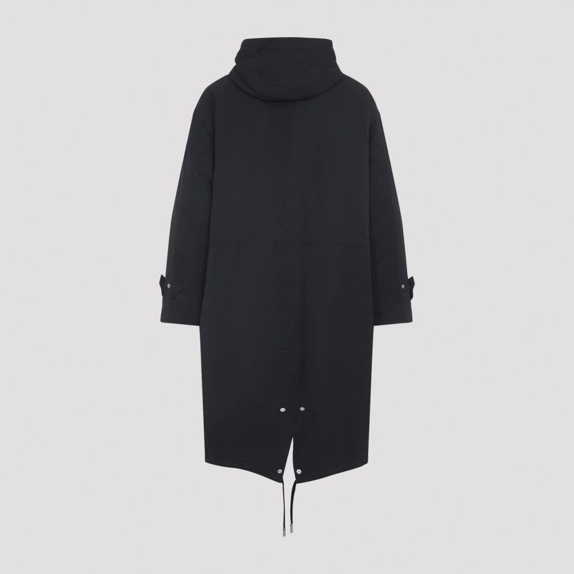 Ami Paris Long Grey Polyamide Jacket With Adjustable Hood And Flap Pockets