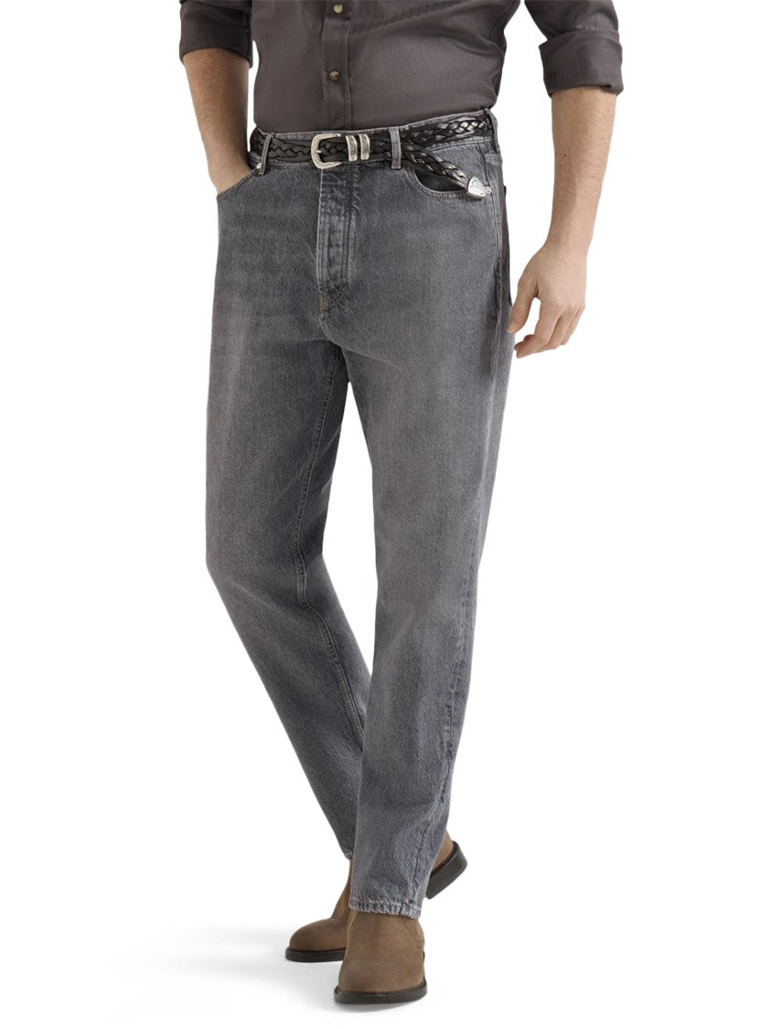 Brunello Cucinelli Faded Grey Denim Trousers With Classic Five-Pocket Design
